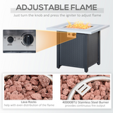 Outsunny Square Rattan Propane Gas Fire Pit Table with Lava Rocks and Lid – 40,000 BTU Patio Heater