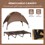 PawHut Elevated Dog Cot Bed with Removable Canopy, 122 cm – Outdoor Pet Shelter for XXL Dogs, Coffee