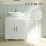 HOMCOM High Gloss Freestanding Under Sink Bathroom Cabinet with U-Shape Cut-Out and Middle Shelf – White