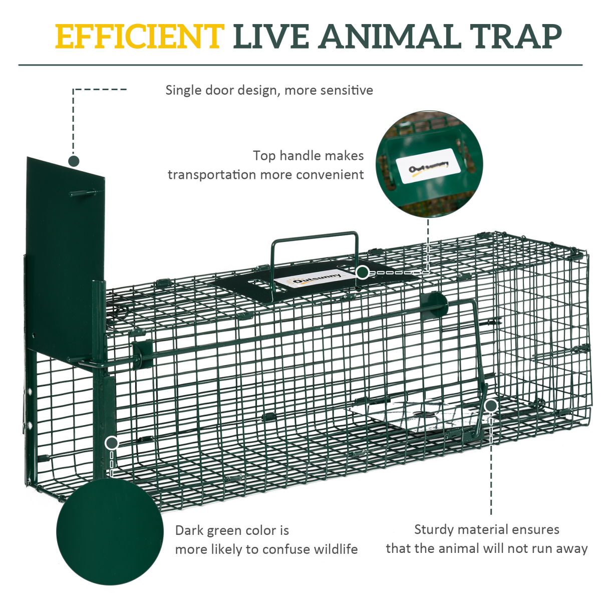 Outsunny Single Door Humane Rat Trap Cage for Small Animals with Top Handle – Steel, Dark Green