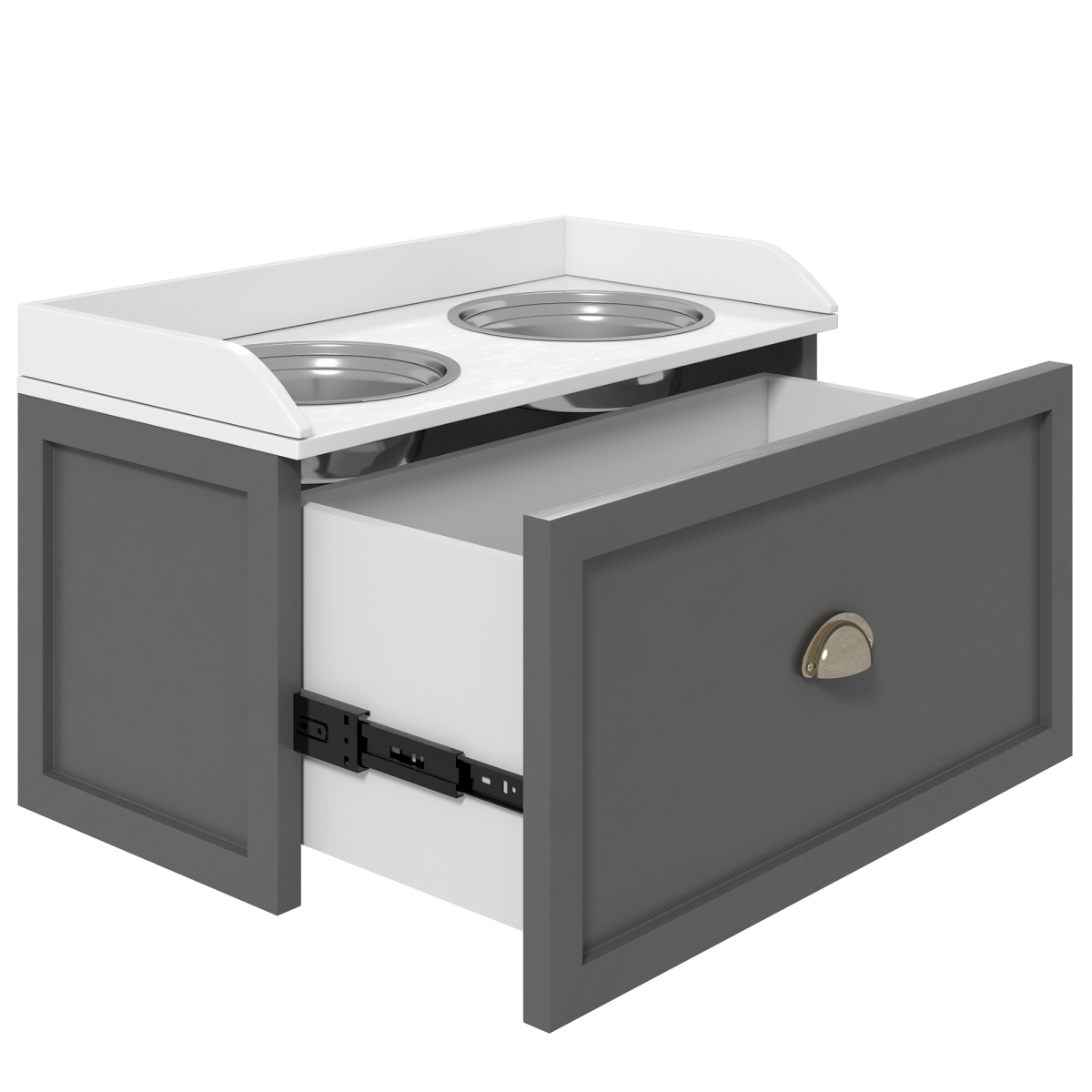 Elevated Dog Feeder with Storage Drawer & 2 Stainless Steel Bowls – Raised Dog Bowl Stand for Large Dogs, Grey
