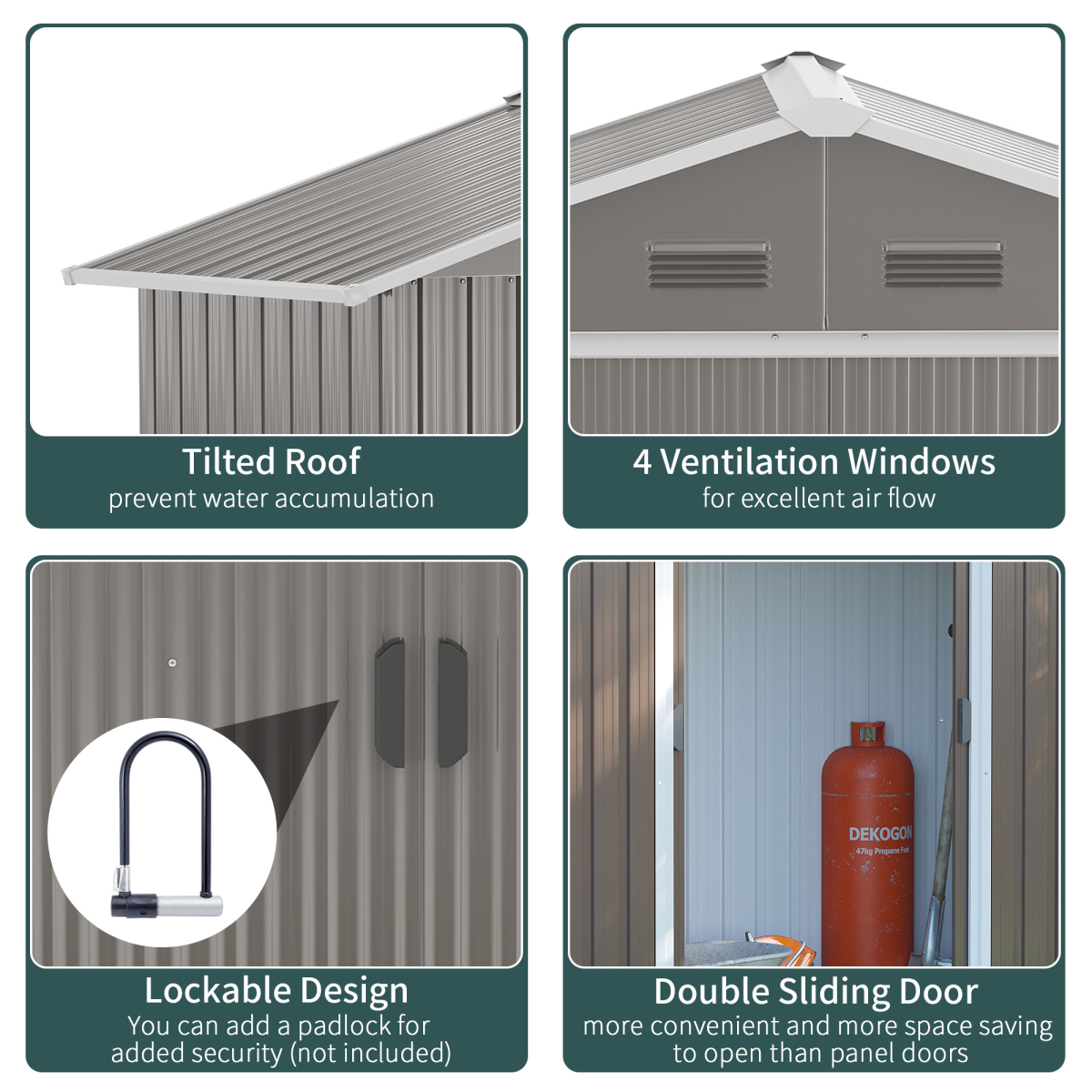 Outsunny 6.5 x 3.5ft Metal Garden Shed with Double Sliding Door and Sloped Roof – Outdoor Storage, Grey