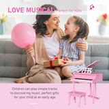 HOMCOM 30-Key Kids Mini Piano with Music Stand & Stool – Toy Keyboard Gift for Ages 3–7