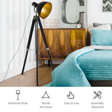 Retro Tripod Floor Lamp with Dome Shade – Black/Gold