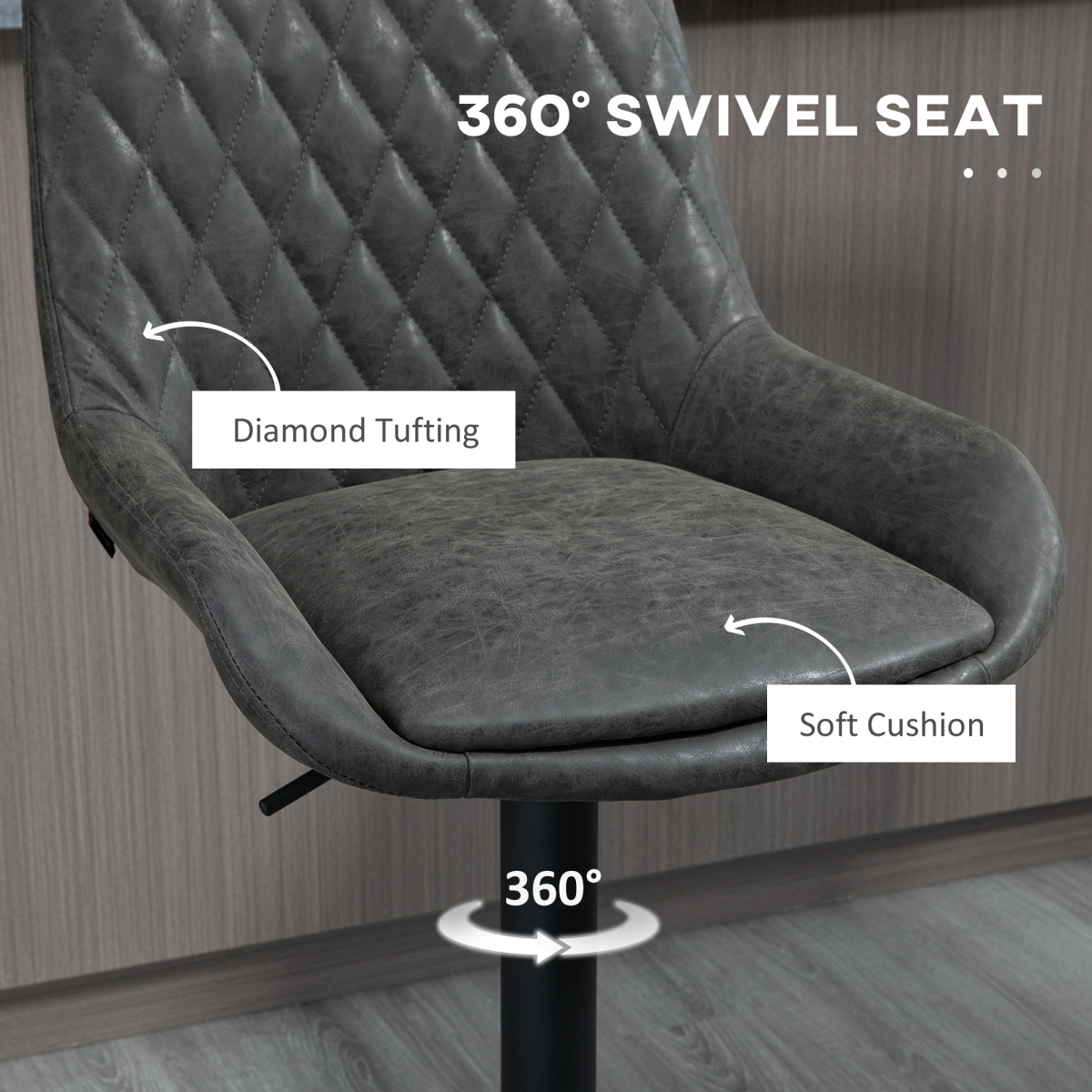 HOMCOM Set of 2 Adjustable 360° Swivel Bar Chairs with Footrest – Kitchen Island Seating, Grey