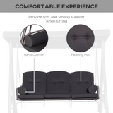 Outsunny 3-Seater Patio Swing Chair with Adjustable Canopy & Side Cup Trays – Garden Swing Bench, 360kg, Black
