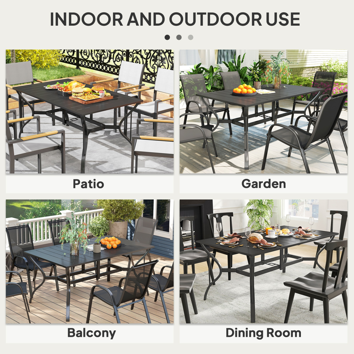Outsunny Steel Garden Dining Table with Slatted Top & 42mm Parasol Hole – Seats 6, Black