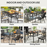 Outsunny Steel Garden Dining Table with Slatted Top & 42mm Parasol Hole – Seats 6, Black