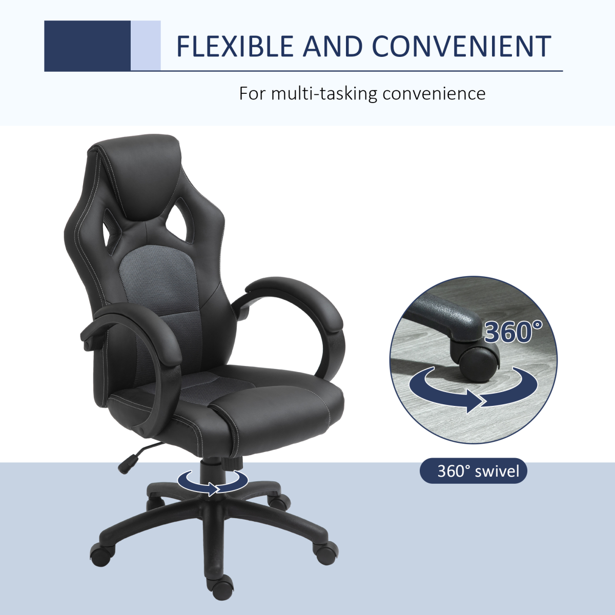 Vinsetto Executive Racing Gaming Chair with High Back, Headrest & Tilt Function – Home Office Chair, Grey PU Leather