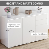 HOMCOM Gloss & Matte Side Cabinet with 2 Doors & 2 Drawers – White Home Office Storage