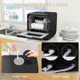 HOMCOM Compact Worktop Dishwasher with 4 Place Settings & 6 Programmes – Countertop Appliance, Black