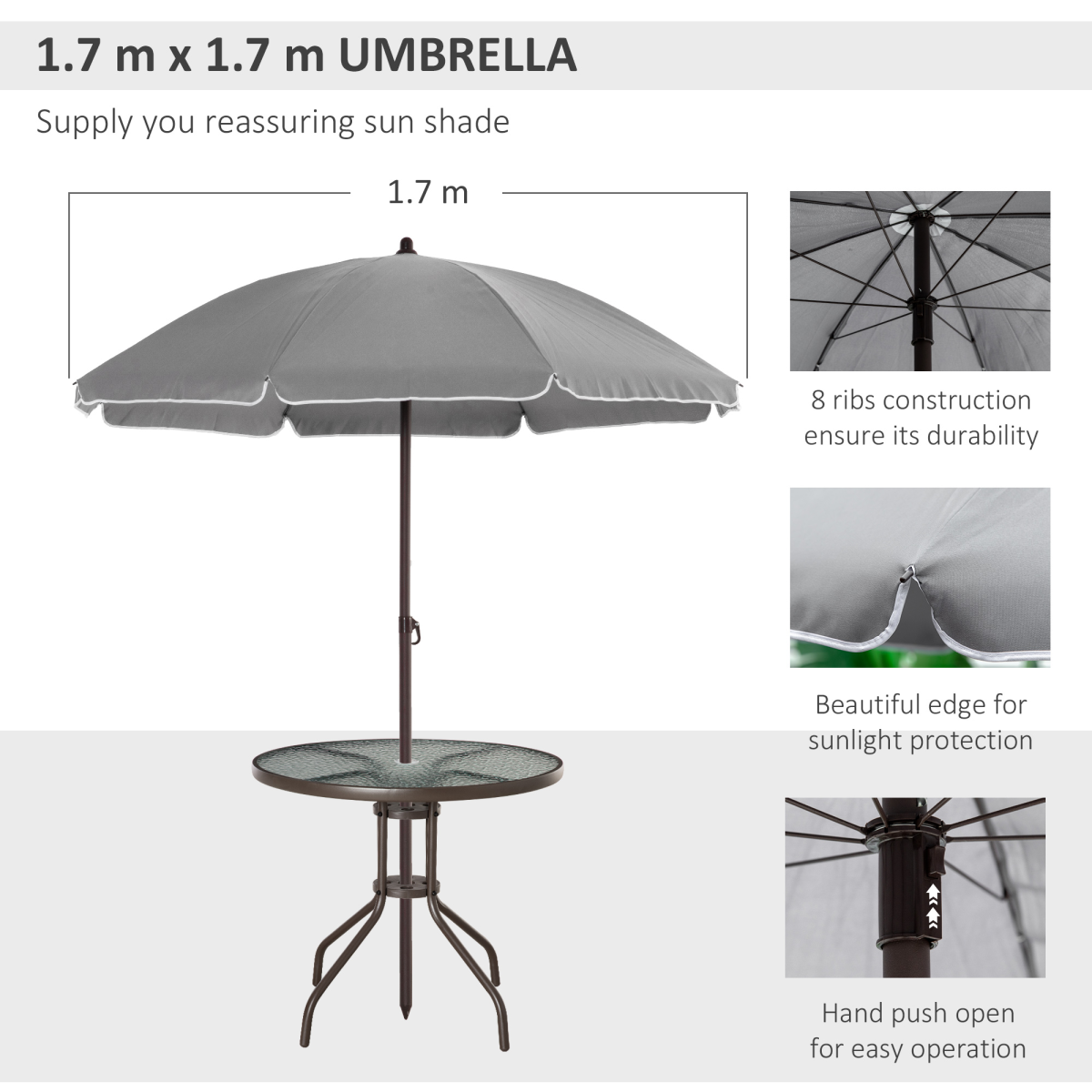 Outsunny 6-Piece Patio Dining Set with Parasol, 4 Folding Chairs and Tempered Glass Table – Steel Frame