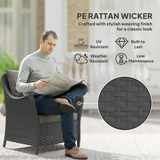 Set of 2 Rattan Garden Chairs with Padded Seat & Back Cushions – Steel Frame Outdoor Armchairs, Dark Grey