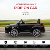 HOMCOM 12V Licensed Audi TT RS Electric Ride-On Car with Remote Control, Headlights & MP3 Player – Kids Car, Black