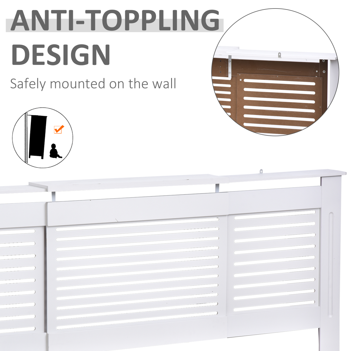 HOMCOM Extendable Radiator Cover with Slatted Design and Top Shelf – MDF Heater Cabinet, White