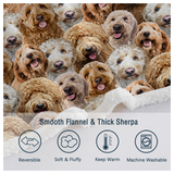 Cockapoo Puppy Print Sherpa Fleece Throw Blanket – Soft Reversible Dog Pattern Blanket for Kids & Adults, 150x200cm