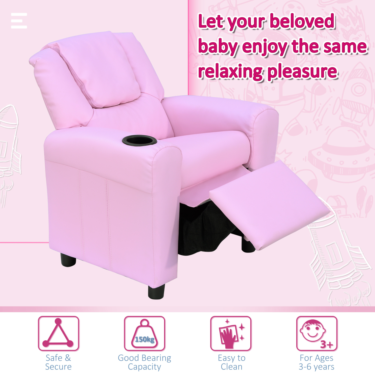 HOMCOM Kids Recliner Armchair with Footrest – Child-Size Mini Gaming Sofa for TV, Games & Reading