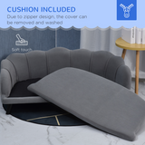 PawHut Dog Sofa Bed with Washable Cushion & Birch Legs – Grey Shell Design Pet Couch for Medium & Large Dogs