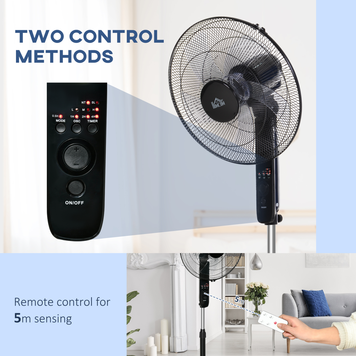 HOMCOM Oscillating Tower Fan with Remote Control, 3 Speeds & 7.5-Hour Timer – Slim Standing Cooler