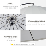 Outsunny 3m Offset Cantilever Parasol with Hand Crank, 18 Fibreglass Ribs & Cross Base – Garden Shade, Off-White