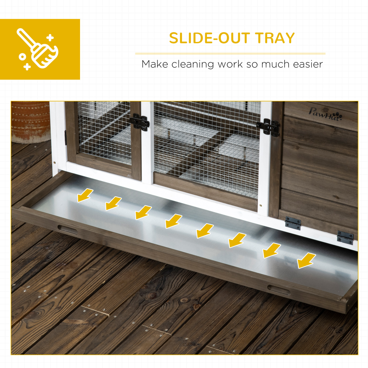 PawHut Wooden Rabbit Hutch with Slide-out Tray, Wheels, House & Run – Indoor & Outdoor Small Pet Cage
