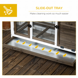 PawHut Wooden Rabbit Hutch with Slide-out Tray, Wheels, House & Run – Indoor & Outdoor Small Pet Cage