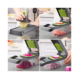 16 in 1 Vegetable Chopper with 1.5L Container, Drain Basket and Lid – Mandoline Slicer, Dicer and Peeler