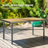 Outsunny Garden Table for 6 with Wood-Effect Galvanised Steel Top & 5cm Umbrella Hole – Outdoor Dining, Grey