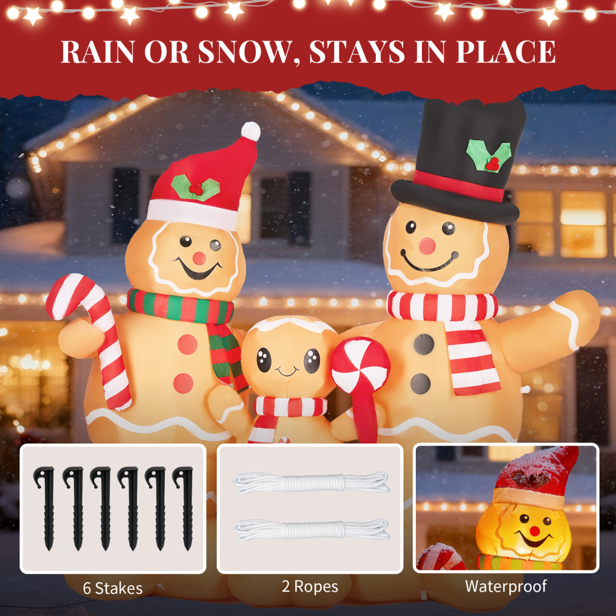 1.9m Inflatable Christmas Gingerbread Man Family with Warm White LEDs – Outdoor Decoration