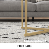 HOMCOM Nesting Coffee Table Set of 2 with Marble-Effect Tops and Gold-Tone Metal Frame – Living Room Side Tables
