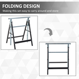 HOMCOM Set of 2 Telescopic Builders Trestles – Height Adjustable Folding Steel Work Benches, Black