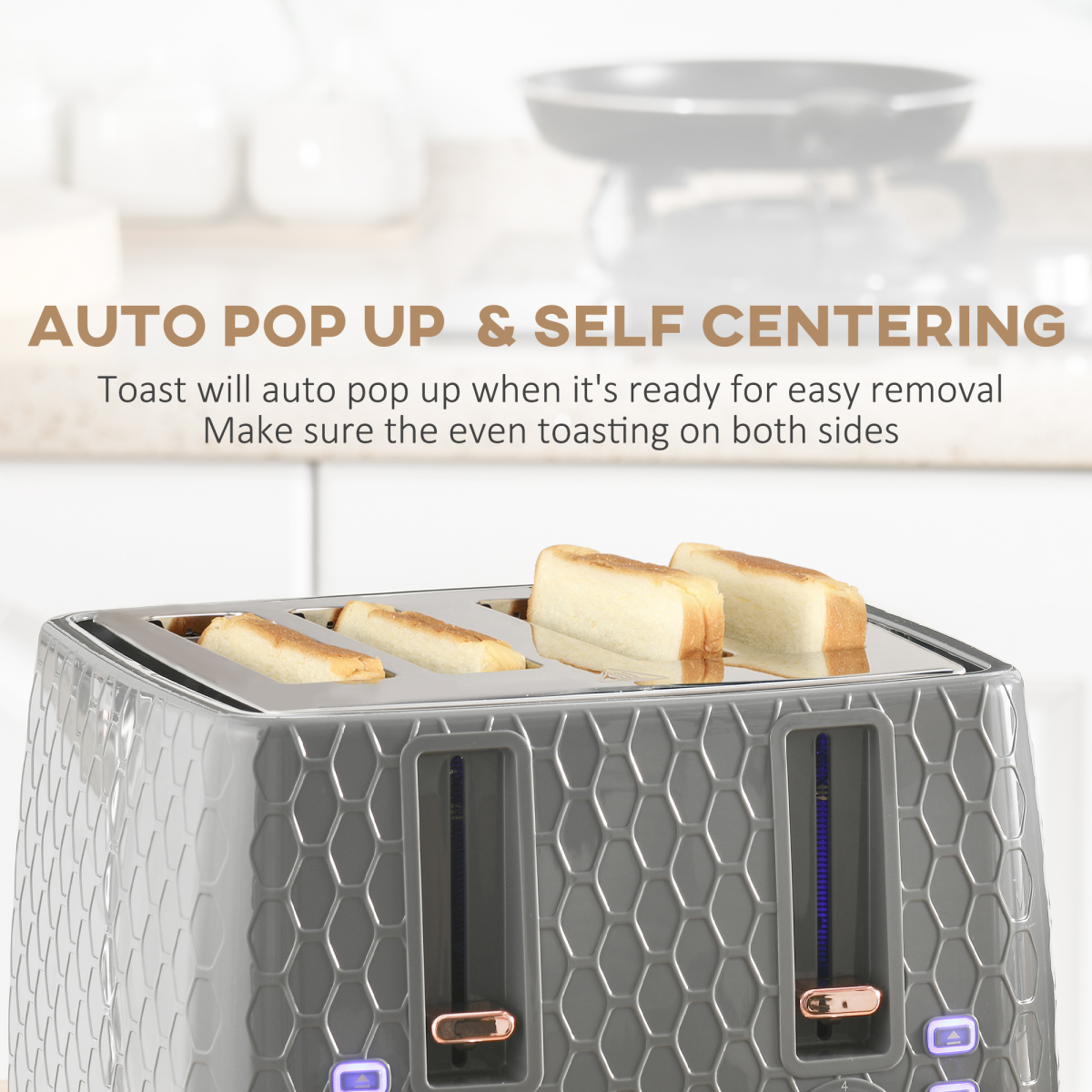 HOMCOM 1.7L Fast Boil Kettle & 4-Slice Toaster Set with Defrost & Reheat Settings – Honeycomb Texture, Grey