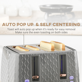 HOMCOM 1.7L Fast Boil Kettle & 4-Slice Toaster Set with Defrost & Reheat Settings – Honeycomb Texture, Grey