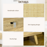 HOMCOM Rattan Nightstand with Cabinet and Shelf – Bedside, Side or Telephone Table, Natural