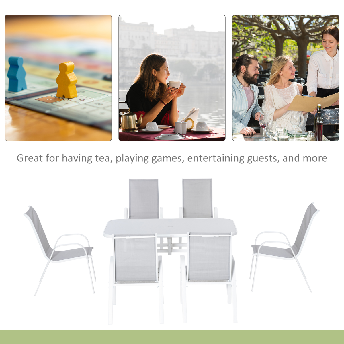 Outsunny 7-Piece 6-Seater Garden Dining Set with Mesh Armchairs & Tempered Glass Table – Grey