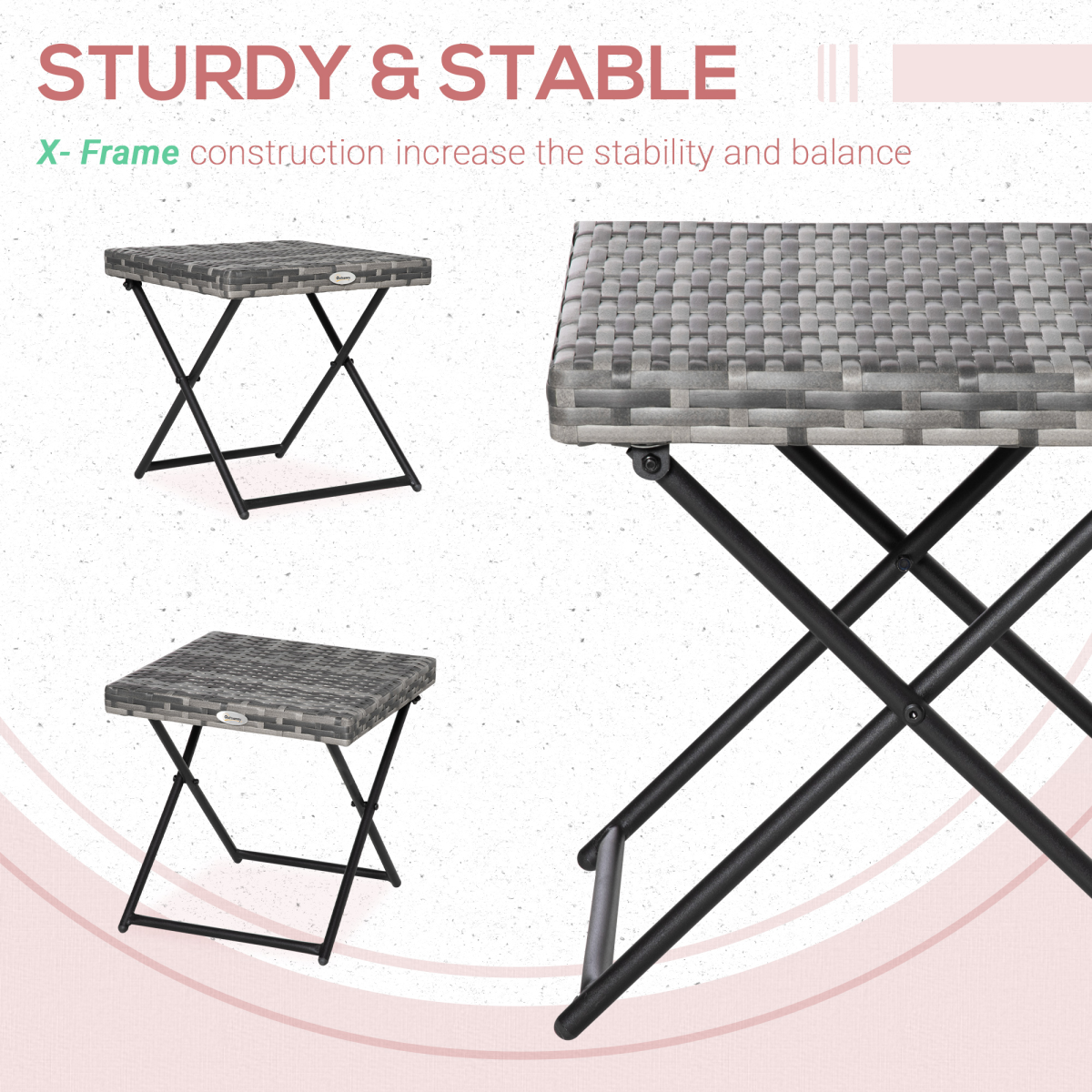 Outsunny Folding Square Rattan Coffee Table with Steel Frame – Compact Bistro Table for Balcony and Garden