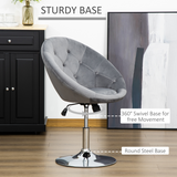 Retro Swivel Tub Bar Stool with Adjustable Height, Chrome Base & Footrest – Armless Counter Seat, Grey