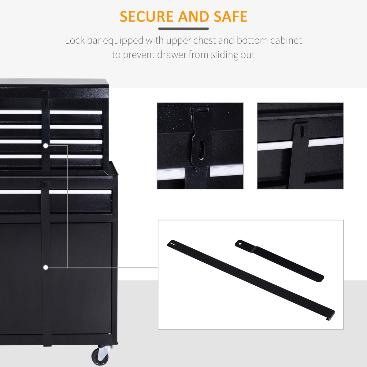 DURHAND Steel 4-Drawer Rolling Tool Cabinet with Removable Top Chest and Cupboard – Black