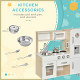 HOMCOM Luxury Kids Kitchen Playset with Accessories, Sink, Cooker & Water Dispenser – Role Play, White