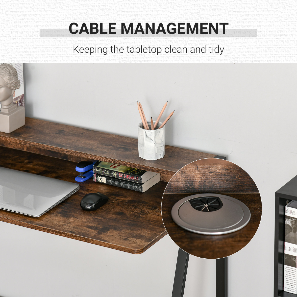 HOMCOM Writing Desk with Two-Tier Worktop and Storage Shelf – Home Office Computer Workstation, Rustic Brown