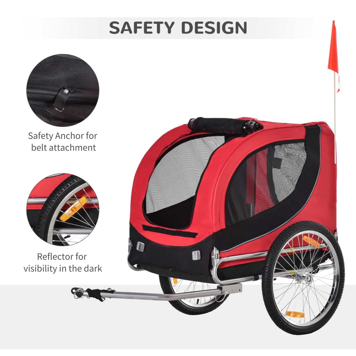 Pawhut Dog Bike Trailer with Reflectors, Flag & Safety Anchor – Pet Carrier for Small and Medium Dogs