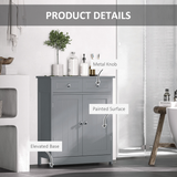kleankin Bathroom Floor Storage Cabinet with 2 Drawers & Cupboard – Grey Freestanding Bathroom Storage
