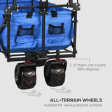 Outsunny Folding Trolley Cart with 4 Wheels, 2 Compartments, Canopy & Telescopic Handle – Garden Storage Wagon, Blue