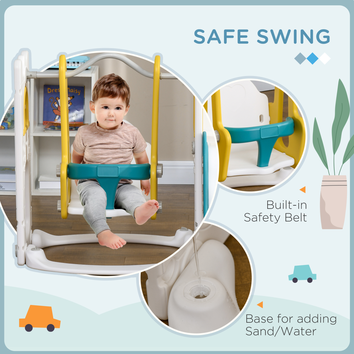 AIYAPLAY 6 in 1 Toddler Climber and Slide Set with Swing, Basketball Hoop & Telescope – Ages 1-3, Yellow