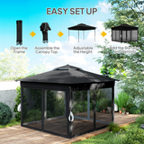 Outsunny 3x3m Pop-Up Gazebo with Solar LED Lights, Remote Control & Netting – Garden Party Shelter, Black