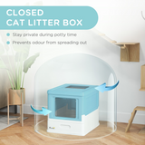 PawHut Hooded Cat Litter Box with Top Exit, Scoop & Removable Tray – Enclosed Pet Toilet, Light Blue