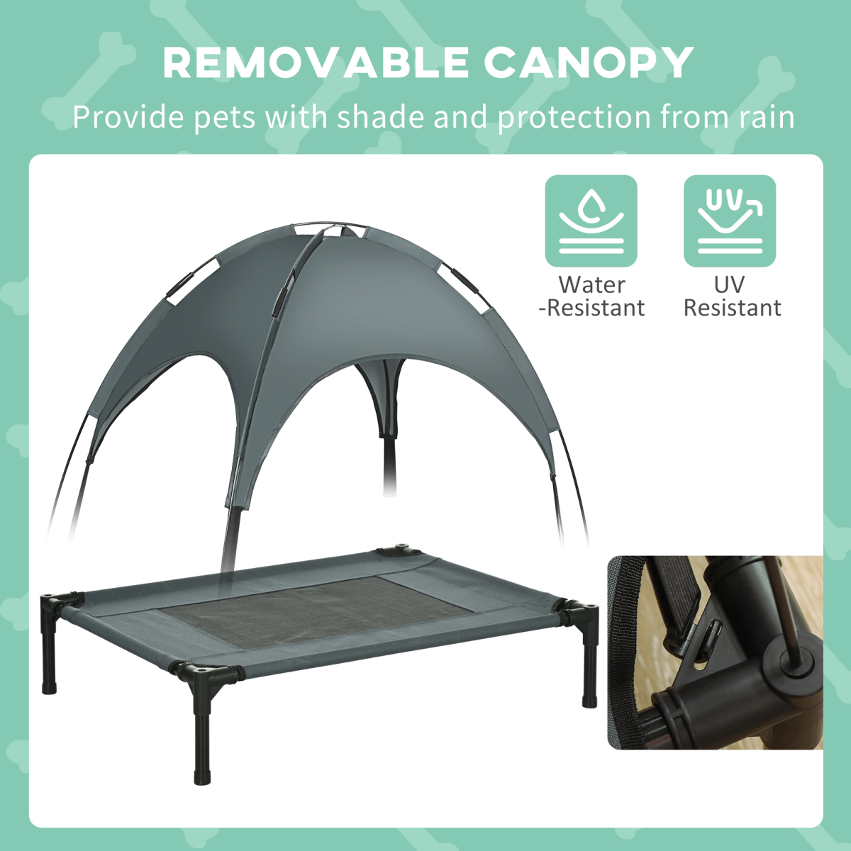 Pawhut Elevated Dog Bed with Removable UV Canopy and Steel Frame – Cooling Raised Pet Cot, Grey