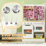 AIYAPLAY Kids Play Kitchen with Light & Sound Stove, Oven, Sink & Storage – Role Play Cooking Set, White