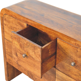 Artisan Furniture Solid Wood Darcy 3 over 3 Drawer Chest with Curved Silhouette – Brass Knobs, Chestnut Brown