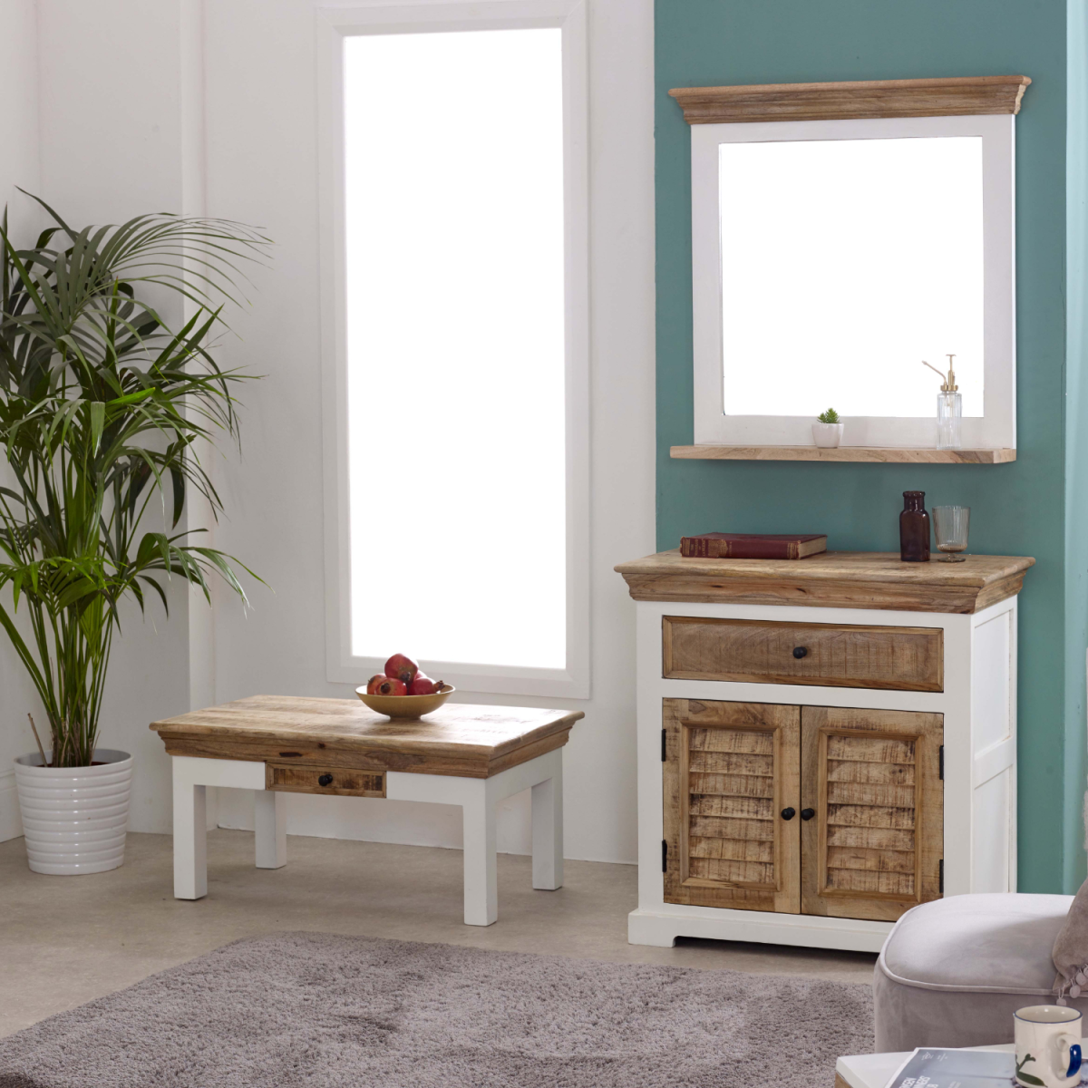 Alfie Mango Wood Sideboard with 1 Drawer and 2 Cupboard Doors – Handmade Dining Storage